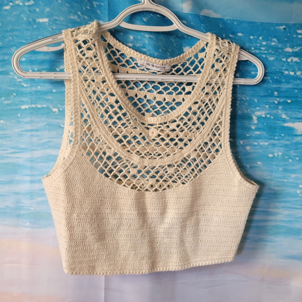 Zara Trafaluc Size Medium Crochet Crop Summer Top